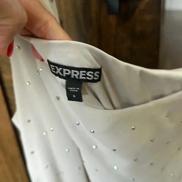 Express Chiffon One Shoulder Sleeveless Mini Dress Rhinestone Short Womens 6 - Picture 5 of 12